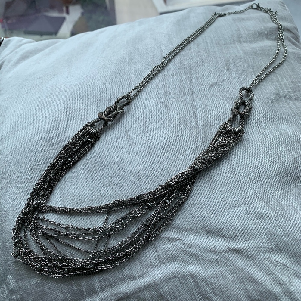 Statement Silver Layered Necklace - image 1